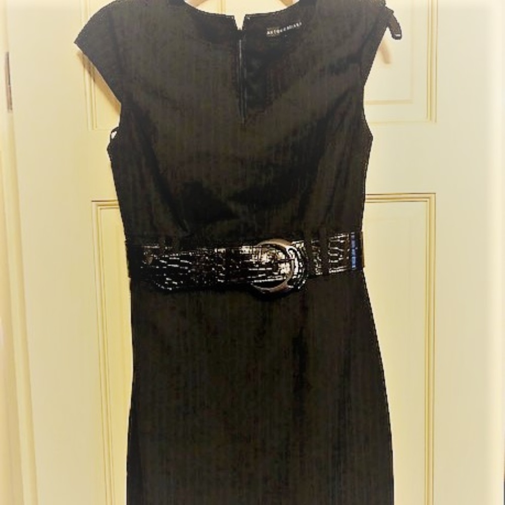 Antonio Melani Black Pinstripe Belted Dress Size 4
